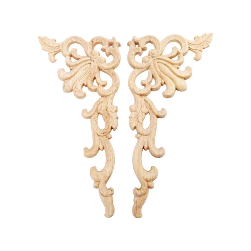 MUXSAM 1-Pair Wood Carved Onlays, 20x10cm/7.87"x3.94", Left&Right Decorated Furniture Appliques, Wooden Carving Corner Decals for Cabinet Drawer Cupboard Dresser Mirror Door Wall Bed DIY Projects - Image 1